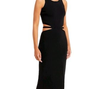 Lucy Paris Black Midi Dress with Waist Cutouts